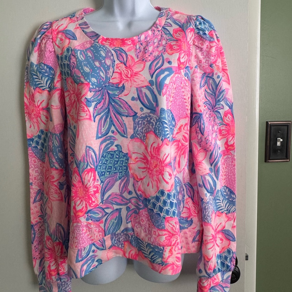 NWT Lilly Pulitzer Pink and Blue Floral Long Sleeve Top